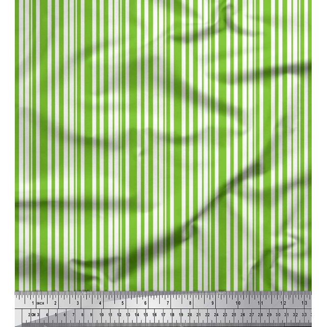 Soimoi Tissu Crêpe polyester Vert à Rayures Verticales pour Couture, Largeur 52 Pouces