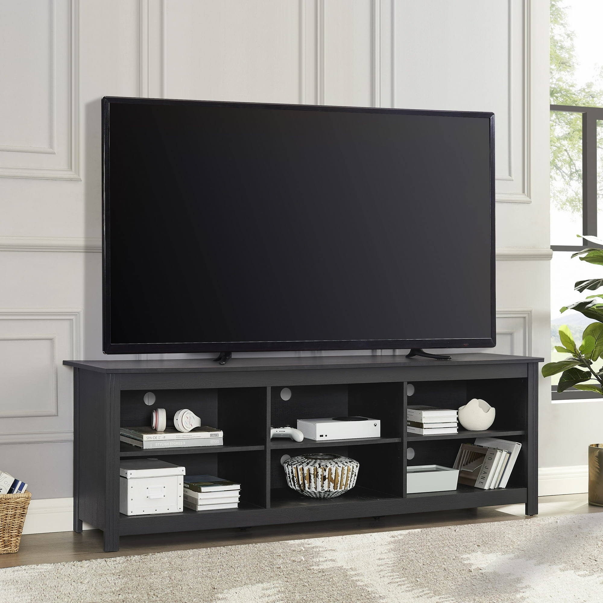 Mainstays Adjustable Shelf TV Stand for TVs up to 70 in, Black Finish