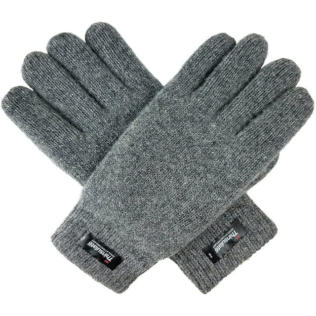 Bruceriver Men Pure Wool Knit Gloves with Lining and Elastic Rib Cuff
