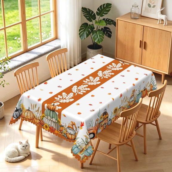 Duangreer Retro Pumpkin Dwarf Truck Print Rectangle Tablecloth, Washable Table Cover with Waterproof Wrinkle Resistant for Restaurant Picnic Indoor Outdoor, 60 x 84 Inch
