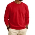 thumbnail image 2 of Domuza Men's Fleece Crewneck Sweatshirt, Long Sleeve Pullover, Loose Fit Athletic Top, Warm Basic Pullover for Fall - Red M, 2 of 6