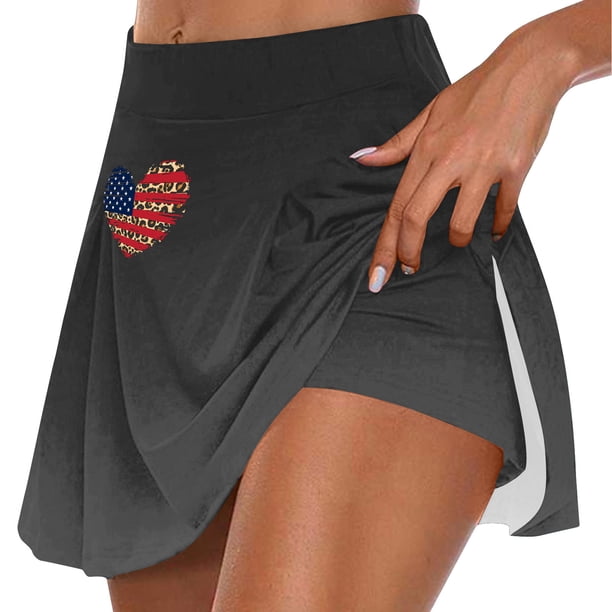 Faldas de Verano para las Mujeres Impresión Hoja Plisado Tenis Atlético Elástico Pantalones Cortos, Falso Dos Piezas Pantalones Falda para Diario