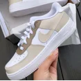 thumbnail image 1 of Air Force 1 Custom White Shoes, Creme De La Cream Tan Beige Mens Womens Sneakers, 1 of 6