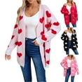 thumbnail image 2 of ClodeEU Women's Valentine's Day Cute Heart V Neck Cardigan Sweaters, Ribbed Knit Open Front Sweater Coats Black,Womens Plus M, 2 of 8