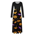 thumbnail image 2 of Neewe Halloween Dresses Womens Long Sleeve Cocktail Swing Dress Skeleton Pumpkin Printed Party Costume, 2 of 4