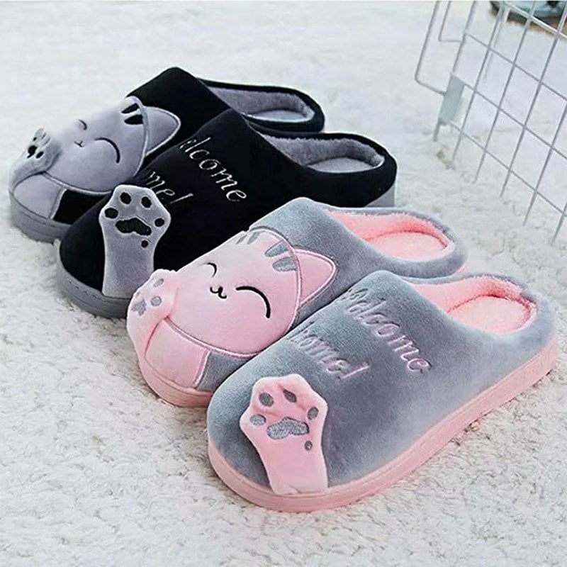 Cliont Cute Cat Slippers Indoor Winter Slippers Anti-Slip Shoes for Women and Men 