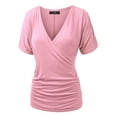 thumbnail image 2 of Made by Johnny Women's V Neck Short Sleeve Wrap Front Drape Dolman Top XXXL PINK, 2 of 6