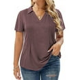 thumbnail image 2 of Womens Tops Plus Size Summer Collared Tunics Cute Short Sleeve Polo V Neck T Shirts Jujube Red 5XL, 2 of 6