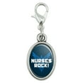 thumbnail image 1 of Nurses Rock RN Caduceus Staff of Hermes Antiqued Bracelet Pendant Zipper Pull Oval Charm with Lobster Clasp, 1 of 3