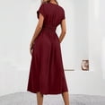 thumbnail image 6 of RYRJJ Women's Summer Dresses Elegant Casual Short Sleeve Wrap V-Neck A-Line Loose Fit Swing Cocktail Party Midi Dress(Wine,L), 6 of 9