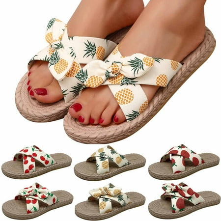 

Christmas Gifts Deals for Days Jovati Summer Slides for Women Flat Beach Boho Flarol Sandals Slip On Open Toe Sandals Casual Style with Bowknot Ornament for Summer Outdoor Indoor on Clearance
