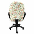 thumbnail image 3 of Floral Office Chair Slipcover, Flower Petals Blossoms Leaves and Bird Sitting Vintage Inspired Image, Protective Stretch Decorative Fabric Cover, Standard Size, Coral Fern Green White, by Ambesonne, 3 of 5