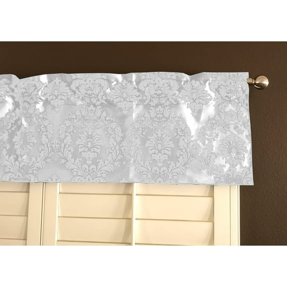 flocking damask taffeta window valance 56 wide white on white