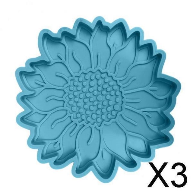 3xDIY Manualidades Sol Flor Posavasos Molde de Silicona Taza Estera Haciendo Fundición , Azul, 3 piezas