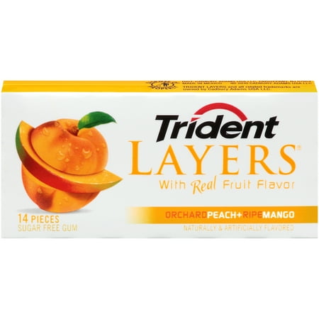 Trident Layers Orchard Peach Ripe Mango Sugar Free Gum, 14ct/1pk