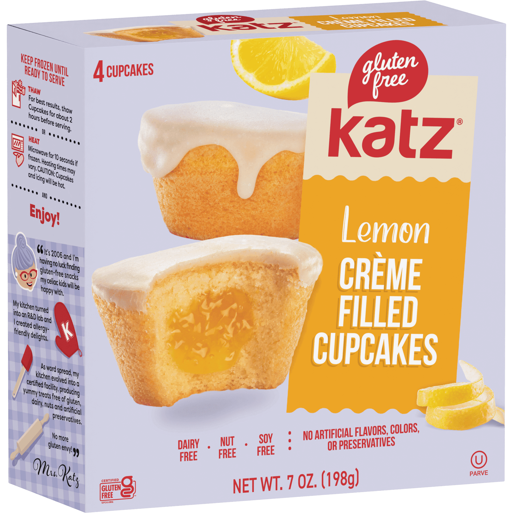 Katz Gluten-Free Creme Filled Cupcakes - Lemon |Gluten-Free Dairy Free Nut Free Soy Free Kosher | (1 Pack 7.0 Ounce Each)