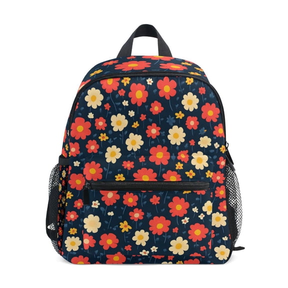 FORMRS Kids School Backpack with Front Zippered Pocket 12" Student Travel Daypack, Red Floral