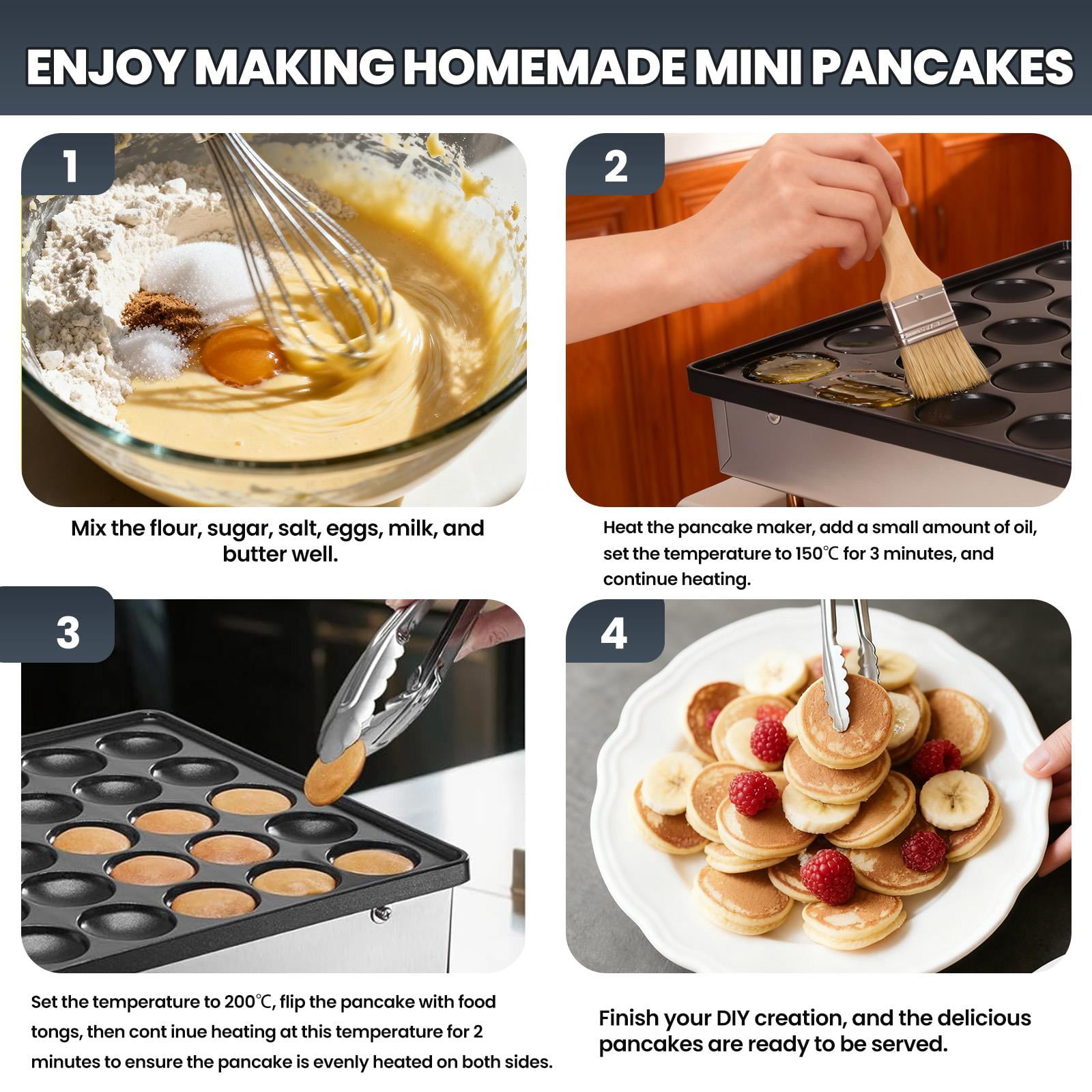 Tanfengu 50-Hole Electric Mini Pancake Maker,Electric Nonstick Waffle Maker, 1800W Nonstick Baker with Adjustable Temp Timer for Breakfast Bars & Cafes