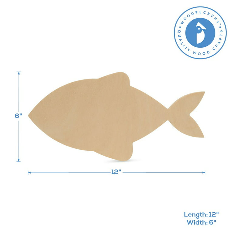 Unfinished Wooden Fish Cutout, 12, Pack of 1 Wooden Shapes for Crafts, Use for Summer, Beach & Nautical Decor and Crafting, by Woodpeckers