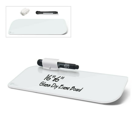 TOWON Long Desktop Glass Whiteboard Writing Memos To Do Notes Pad - Small Desk Dry Erase White Board Pizarra w/ 1 Marker, Clip, Stand for Home Office School