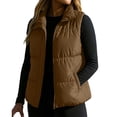 thumbnail image 3 of TARIENDY Womens Lightweight Puffer Vest Stand Collar Zip Padded Warm Jackets Sleeveless Quilted Outerwear with Side Pockets Brown L, 3 of 7