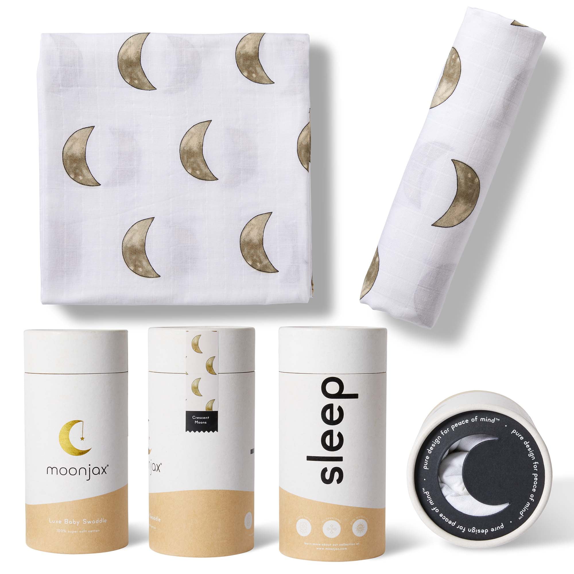 Moonjax Organic Cotton Muslin Swaddle Blanket, Receiving Blanket, Baby Blanket for Girls & Boys | Newborn Gifts, Infant Shower Items, Toddler Gift, Wearable Swaddling Set | Moon