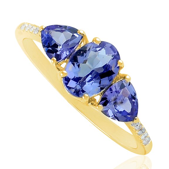 14k Solid Yellow Gold Tanzanite & Diamond Accent Designer Ring Jewelry For Her
