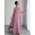 thumbnail image 6 of Women Purple Sleeveless A-Line Dress With Tie-Up Waist And Asymmetric Hem, 6 of 8