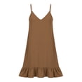 thumbnail image 5 of fheaev Women's Mini Dress Linen Spaghetti Strap V Neck Ruffled Hem Sleeveless for Summer Casual Brown M, 5 of 7