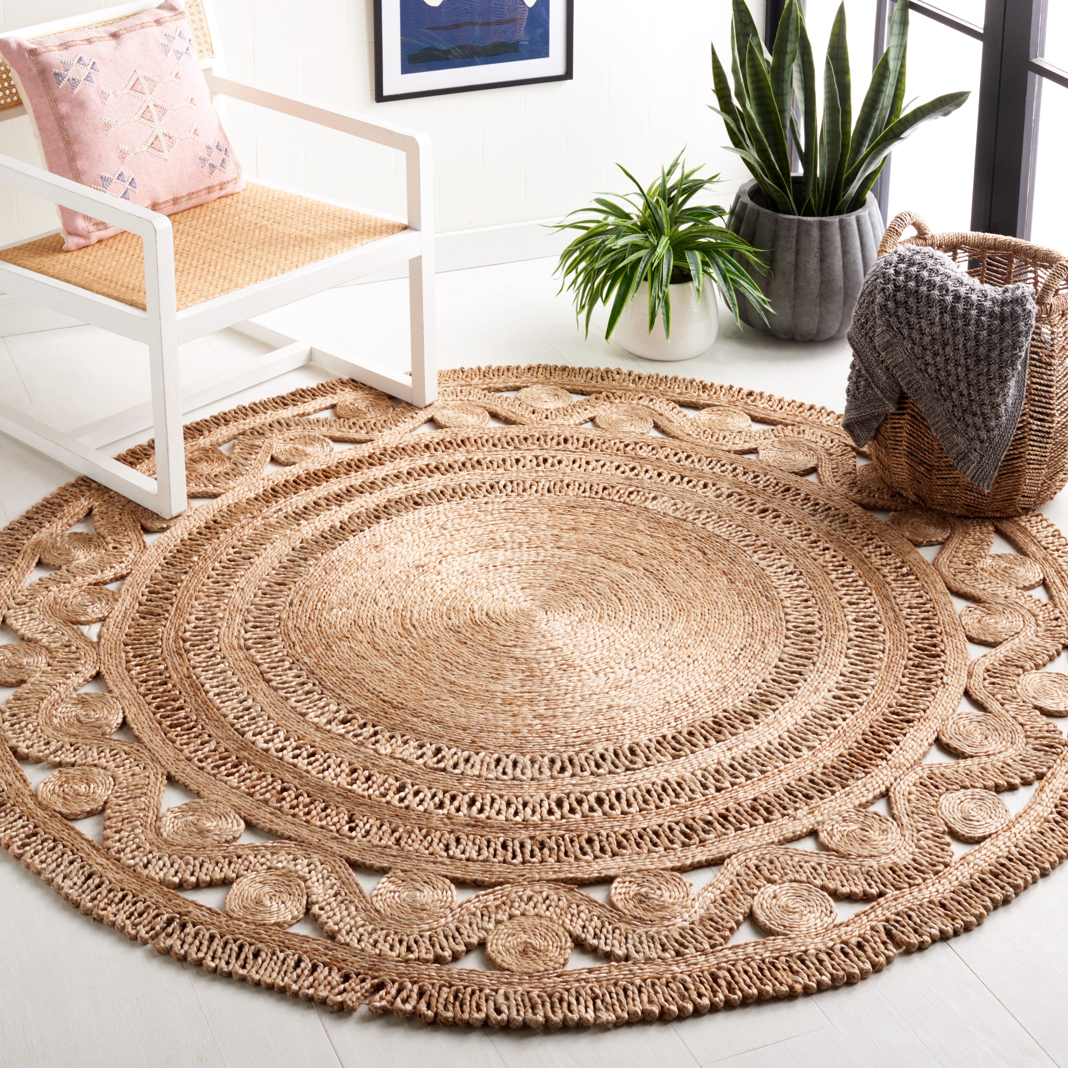 SAFAVIEH Natural Fiber Korrine Geometric Area Rug, Natural, 6' x 6' Round