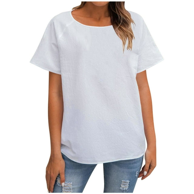 Yuyuzo T-Shirts pour Femmes T-Shirts Unis à Manches Courtes Hauts à Col Rond T-Shirts de Base Unis d'Été
