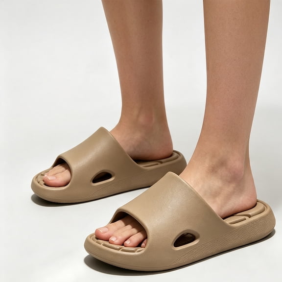 Women's Non-Slip Bathroom Slides Quick Dry EVA Shower Sandals Lightweight Waterproof House Slippers for Pool Beach Gym Home (Khaki, 40)