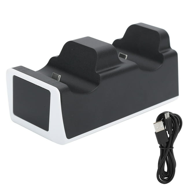 Soporte de control con cargador doble, cargador de escritorio para consola de juegos PS5 con joystick y luz LED, color negro