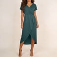 thumbnail image 6 of PIWHJQK Women Casual Short Sleeve Flowy Midi Dress Women's Wrap V-Neck Short-Sleeve Maxi Dress With High Slit Multiple Colors Summer Dress, 6 of 6
