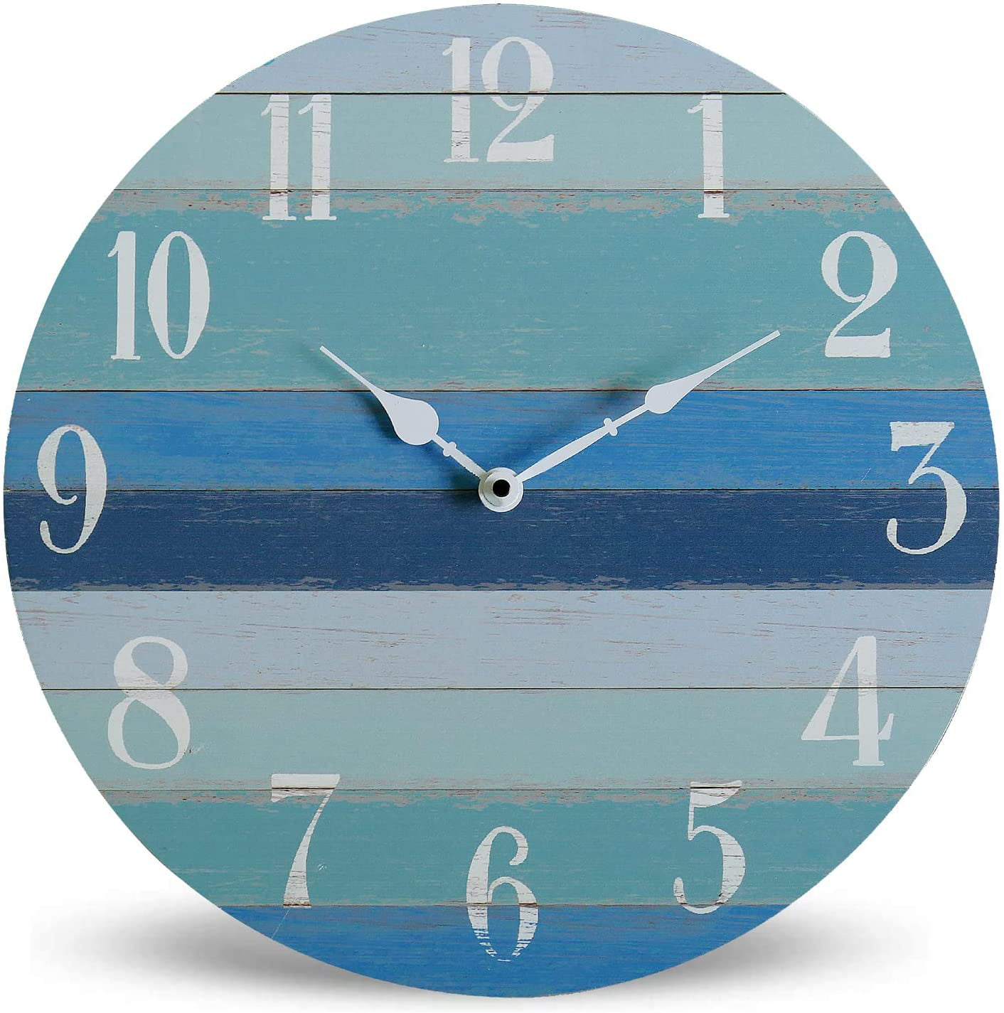 Vintage Rustic Beach Wall Clock 12" Round Silent Non Ticking Large Numbers BLUE 