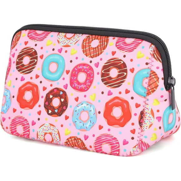 shiyou-Cosmetic Bag Waterproof Neoprene Zipper Pouch Travel Portable Toiletry Makeup Bags Organizer Case for Women and Girls, Donut, 7.87inchX3.54inchX5.11inch, Donut
