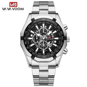 Sports Mens Quartz Watch VA VA VOOM New Black Stainless Steel Waterproof Hollow Out Luminous Military Mannish Wristatches