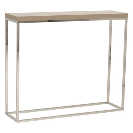 Style Lacquer - Euro Style Teresa Console Table - Taupe Lacquer / Polished Stainless Steel