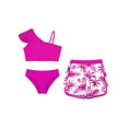 thumbnail image 3 of Yanarno Kids Girls 3Pcs Tropical Trees Print Rash Guard Swimsuit Sleeveless Sun Protection Beachwear Bathing Suit Hot Pink 14, 3 of 5