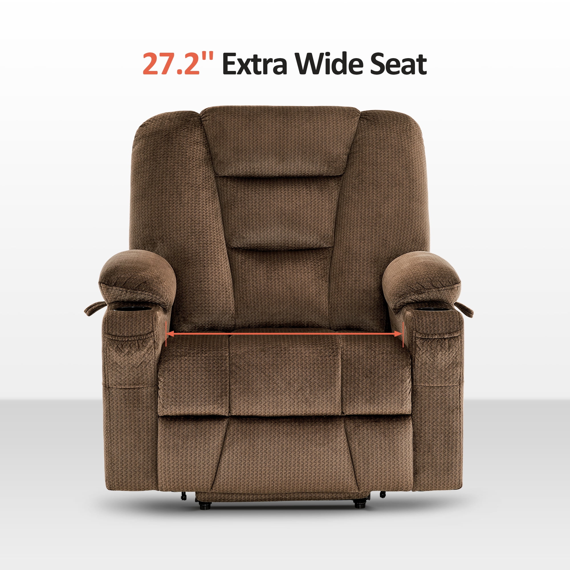 MCombo 27.2'' Extra Wide Seat Power Lift Recliner Chair for Short People, Fabric R7561 (Brown, Small-Wide)
