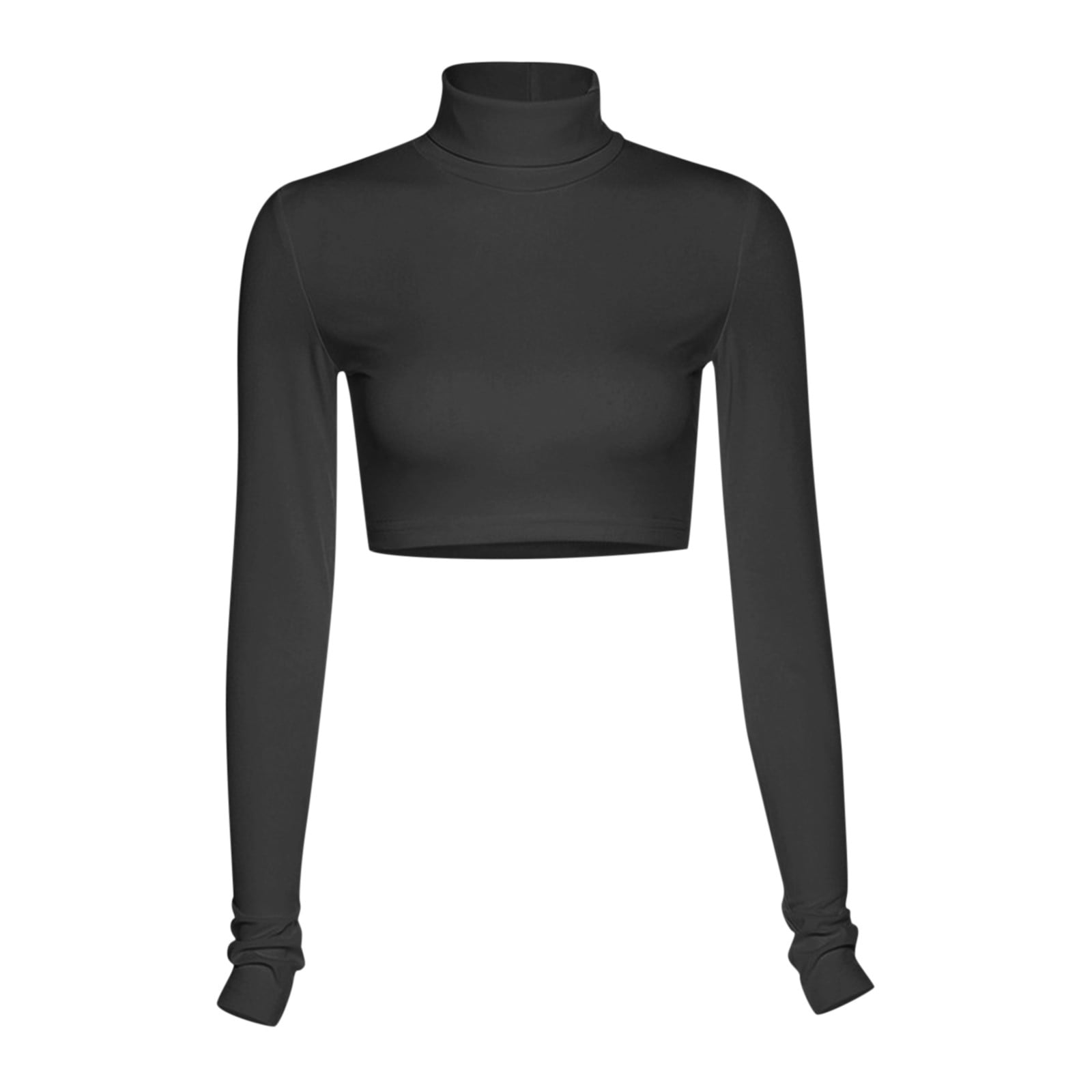 トップス C/R OVER TURTLE NECK LS T-SHIRT(BLACK) wendunide womens t shirts Women Long Sleeve Crop Top