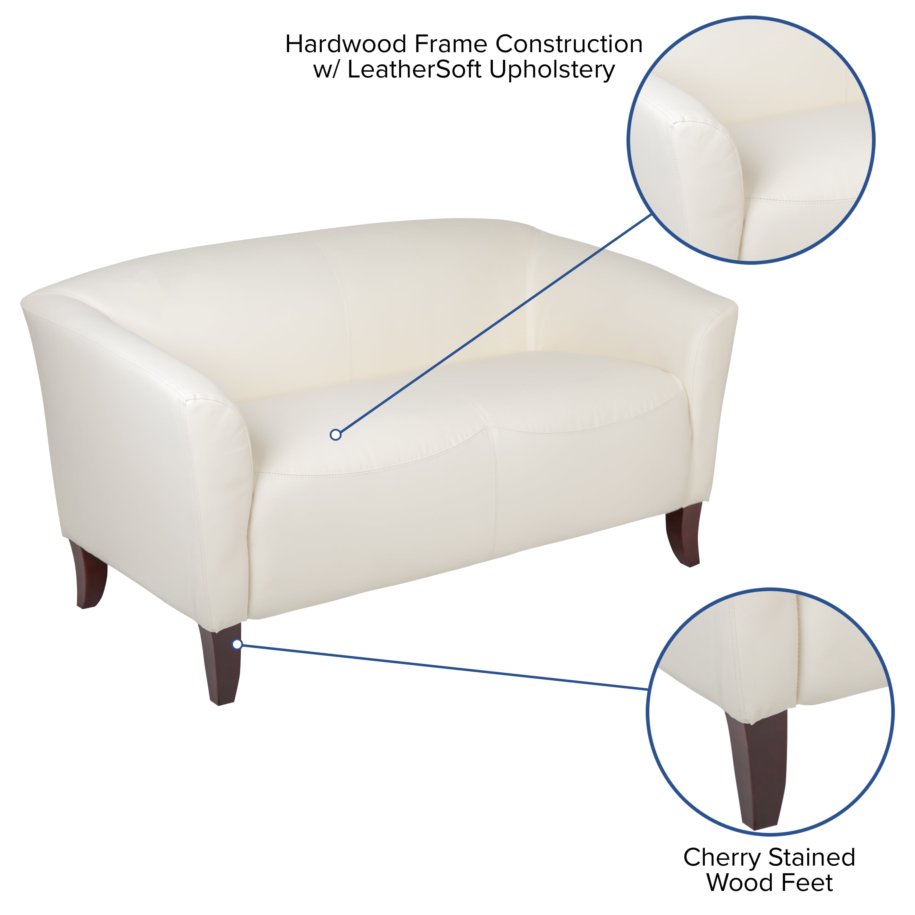 Emma + Oliver Ivory LeatherSoft Loveseat with Cherry Wood Feet