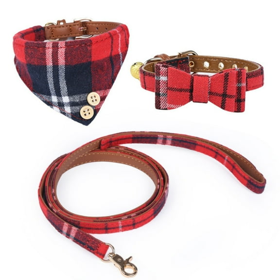 Bow Tie Dog Collar and Leash Set , Dog Bandanas ,Adjustable for Small Dogs Puppies and Cats