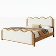 thumbnail image 3 of Christopher Knight Home Queen Size Boucle Upholstered Bed Frame with Wavy Curved Headboard, Solid Wood, Ivory+Walnut, 3 of 12