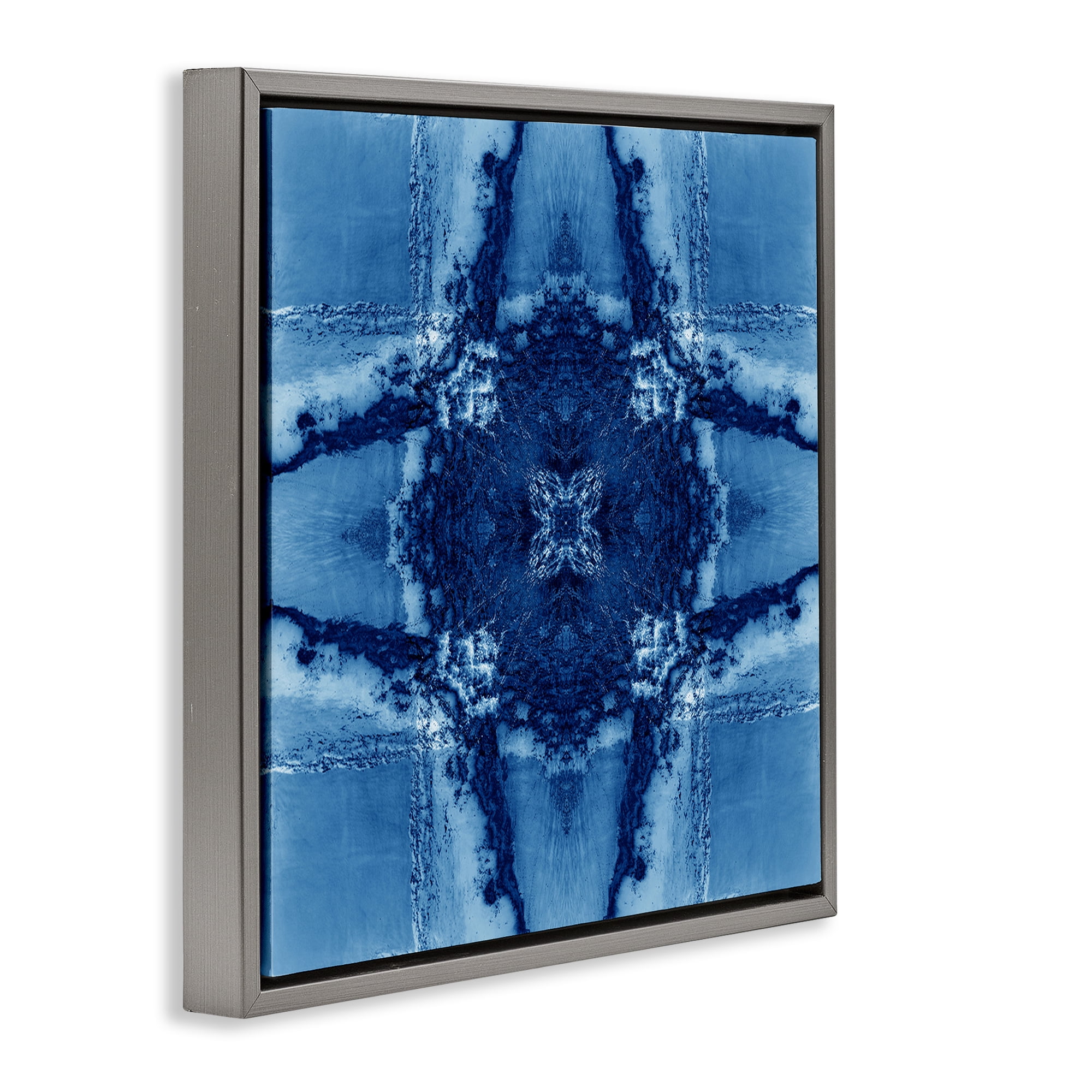 Stupell Industries Blue Geometric Shapes Abstract Painting Gray Floater Framed Canvas Art Print Wall Art, 18 x 18