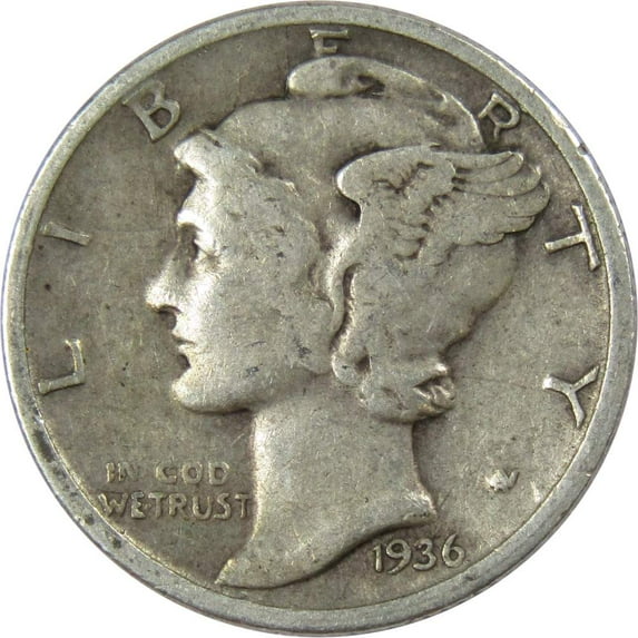 1936 S Mercury Dime VG Very Good 90% Silver 10c US Coin Collectible