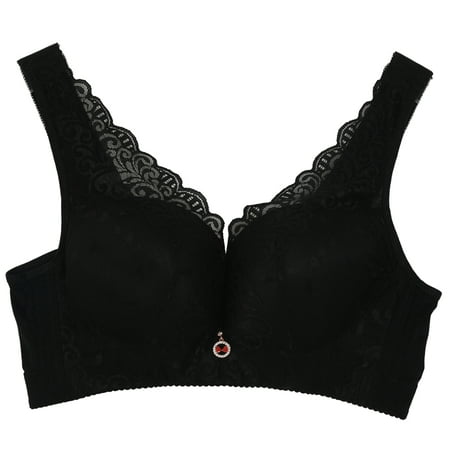 

Women Vest Bra Brassiere Wire Free Push Up Underwears-Black 85C/D/E(Through Cup)