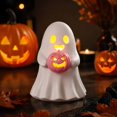 thumbnail image 4 of Light-Up Ghost Figurine Holding Pink Pumpkin, Resin Halloween Ghost Statue, Spooky Desktop Ornament for Shelf Mantel Gothic Home Decor, 4 of 5