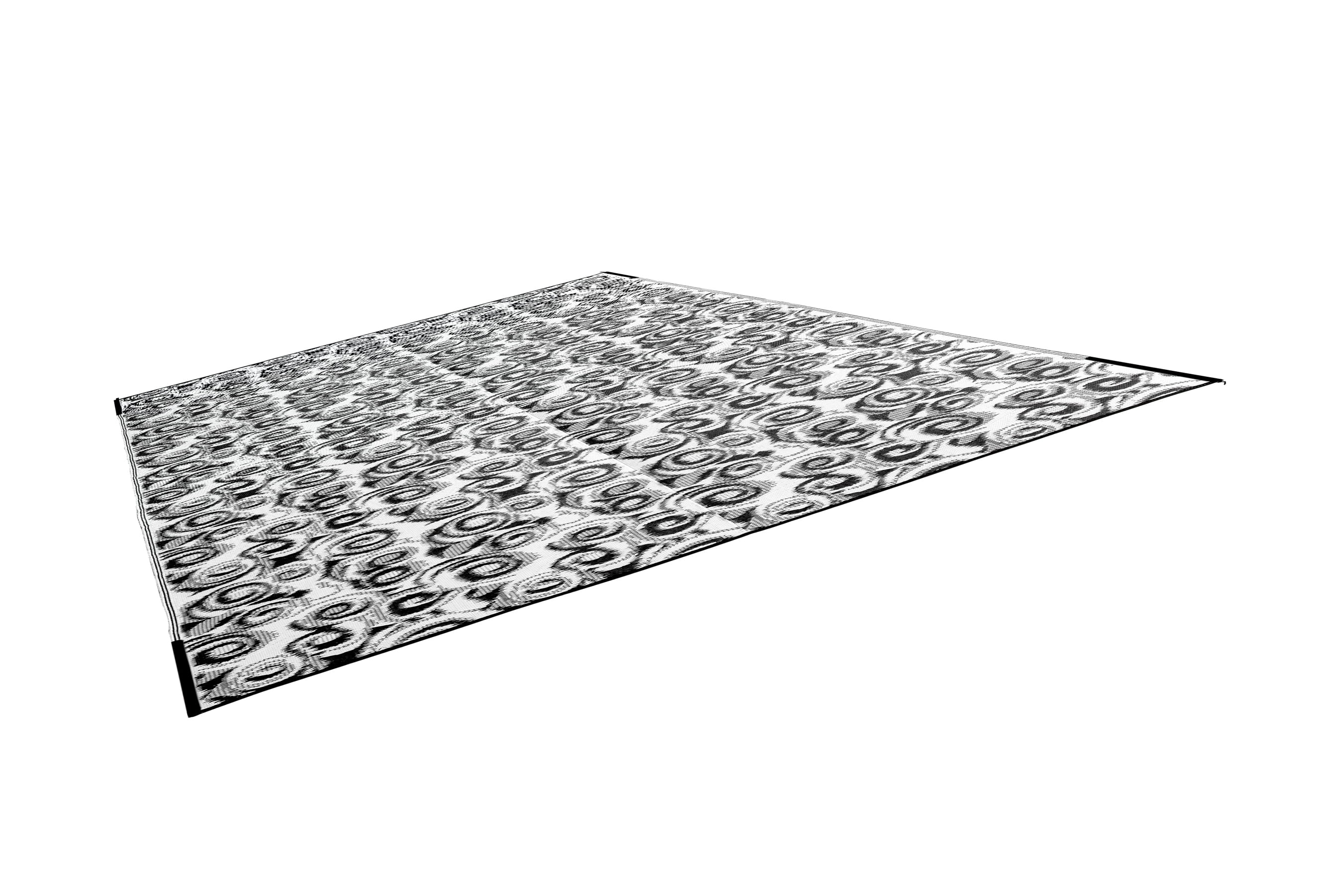 Reversible RV Patio Mat with Aztec Border Design, 8' x 11', Black/Gray