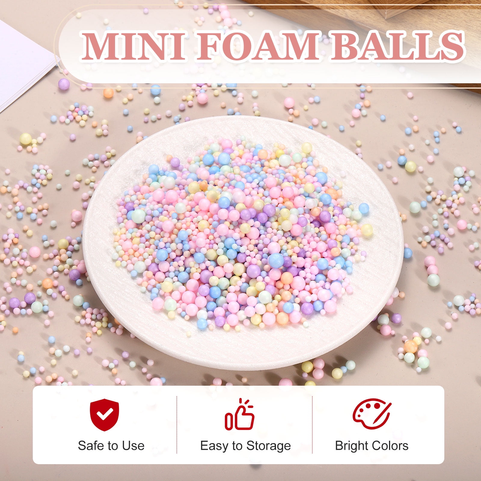 Uxcell 120000Pcs Colorful Foam Beads, 2-3mm Mini Foam Balls Round Polystyrene Beads for DIY Crafts Wedding Party Decorations Vase Pillow Gift Box Filling
